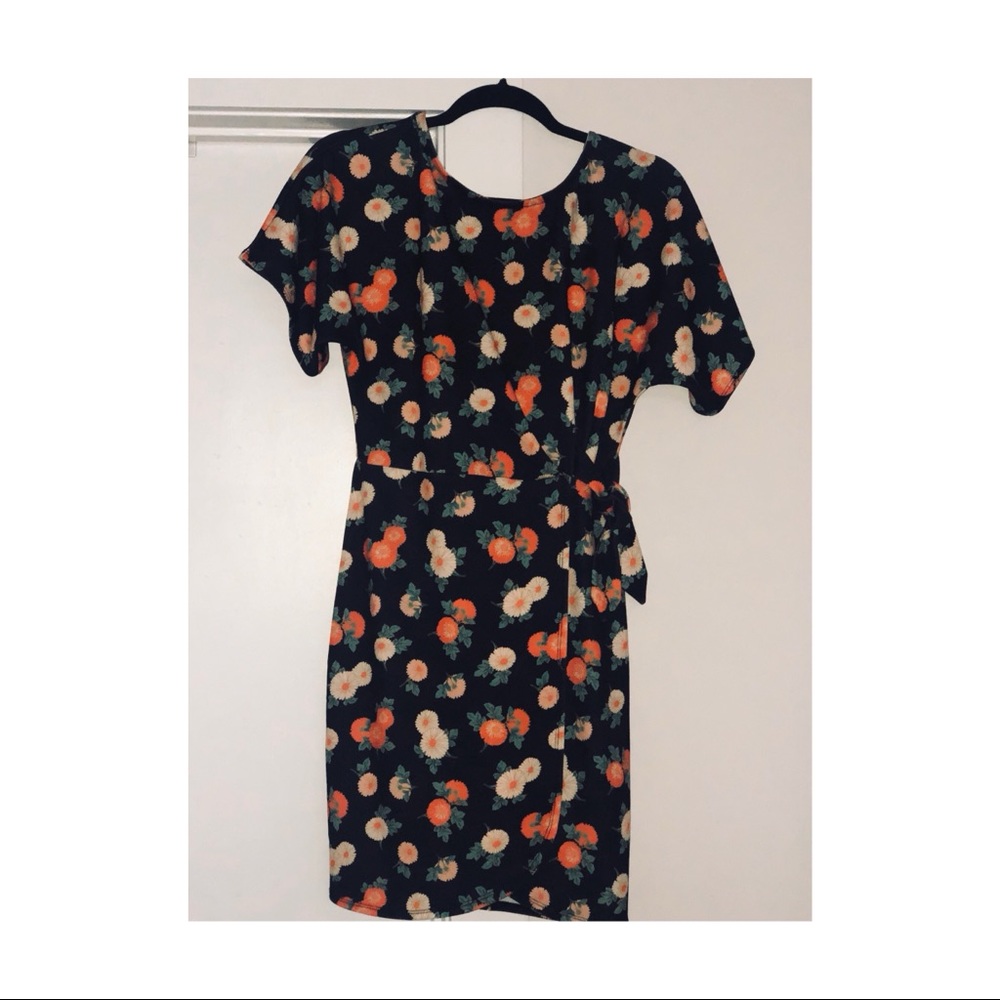 Floral Wrap Dress- Navy